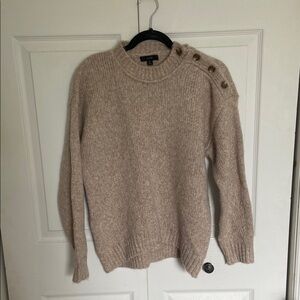 Cozy Beige Button-Shoulder Sweater